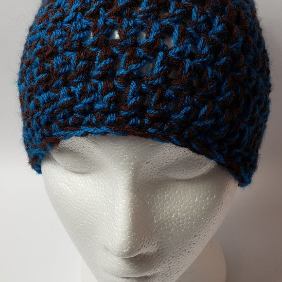 Messy Bun Hat Mom Bun Brown Peacock Blue Beanie - Picture 5 of 8